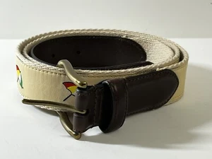 Arnold Palmer Men Embroidered Logo Web Golf Belt Sz 40 Tan Leather Brass Buckle - Picture 1 of 8