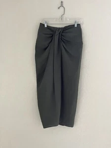 Falda Midi Zara Pequeña Mezcla Lino Acanalada Detalle Reunido Verde Oliva Drapeada NUEVA - Imagen 1 de 10