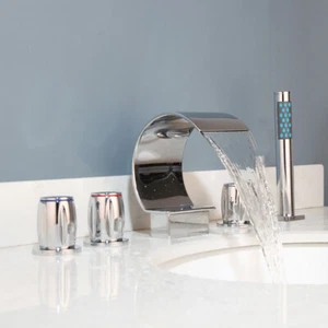 Juego de 5 grifos de bañera cromados con caño de cascada rociador de mano mezclador grifo de latón - Imagen 1 de 12