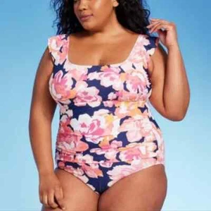 NWT Kona Sol Floral Print Ruffle Sleeve Full Coverage One Piece Swimsuit Size 24 - Picture 1 of 8