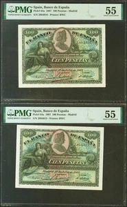 100 Pesetas. 15 de Julio de 1907. Pareja correlativa. Sin serie. (Edifil 2021:  - Imagen 1 de 2