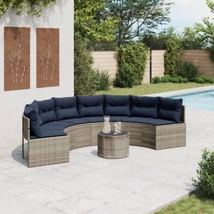 Patio Sofa with Cushions Couch Furniture Half-Round Gray Poly Rattan vidaXL - Picture 1 of 10