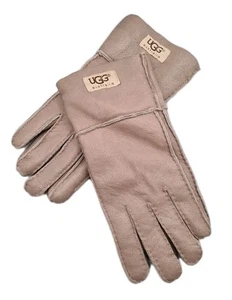 UGG Luxury Dove Grey/Beige Women's Leather Sheepskin Lined Gloves - Medium - Picture 1 of 20
