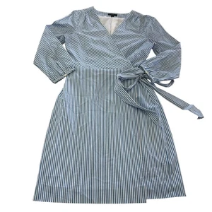 J.Crew Kleid Damen Größe 6 Blau Weiß Gestreift Baumwolle Popeline Wickeloptik - Bild 1 von 11