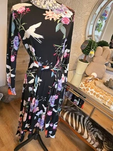 Very black crane print jersey dress size UK12 - Picture 1 of 6