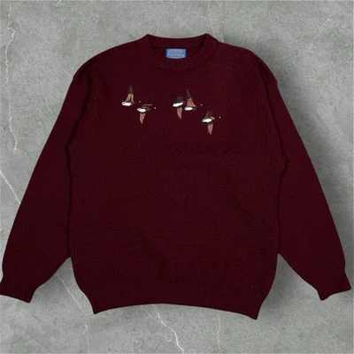 Vintage Pendleton Canadian Geese Embroidered Wool Sweater Maroon USA Made Sz XL - Image 1 of 4
