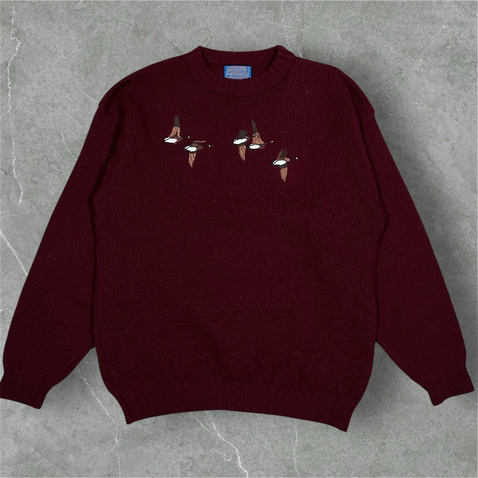 Vintage Pendleton Canadian Geese Embroidered Wool Sweater Maroon USA Made Sz XL - Image 1 of 4