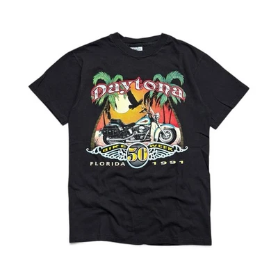 Vtg 90s Harley Davidson 1991 Daytona Bike Week Millers Double Sided Sz M - Image 1 of 4