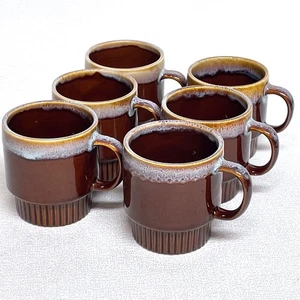Juego de 6 tazas esmaltadas por goteo vintage a juego - apilables - mediados de siglo - Imagen 1 de 12