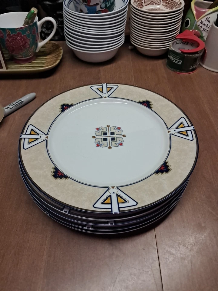 5 обеденных тарелок Studio Nova MOON DANCE 10,75 дюйма YA058 ацтекский геометрический б/у в отличном состоянии 202 - Изображение 1 из 4