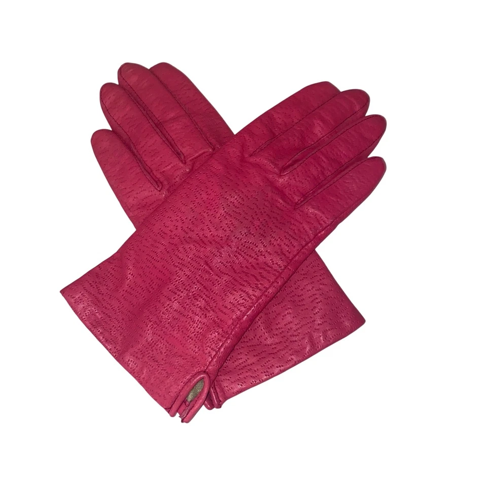 Guantes Fownes Hot Rosa Cuero Genuino 7.5 Texturizados Forrados Vintage Clásicos Barbie Foto 1 de 4
