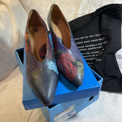 John Fluevog Poser Pumps Floral Size 8 1/2 New With Box Dust Bag Cute Goth Fairy - Image 1 of 4