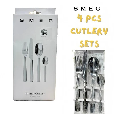 Neu SMEG 4 Stück westliches Geschirr Set mit Messer Löffel Gabel Edelstahl Set - Bild 1 von 4