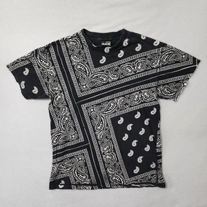 Vintage Y2k Hybrid T Shirt Mens Medium Black Paisley Bandana Skater Grunge - Picture 1 of 7