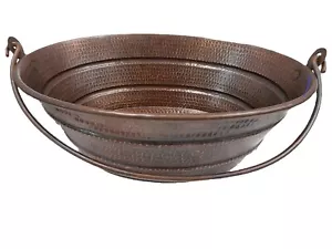 16" Oval Copper Vessel BUCKET Bathroom Sink Highlighted in Brushed Sedona Patina - Picture 1 of 3