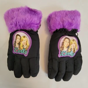 Girls I Carly Winter Nylon Snow Gloves OSFM Black Purple Nickelodeon Warm  - Picture 1 of 11