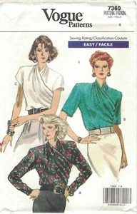 Vogue 7360 Draped, Wrap Front Blouse Pattern Wear to Work 1980s Size 8 Uncut - Picture 1 of 3