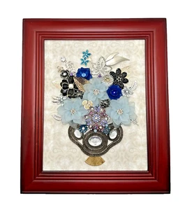 Vintage Gioielli Arte FIORI in BOCCIA Cornice Rosso Scuro ROVERE 13"x 10 3/4" - Foto 1 di 9