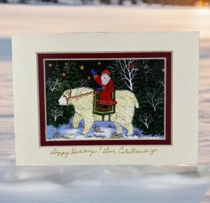 Cate Mandigo Print Father Christmas Polar Bear Signed Matted 5” x 7” Santa - Imagen 1 de 8