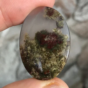 31x22x5,6mm Bild Gartenmoos Landschaft Achat Oval Cabochon Sammlerstein - Bild 1 von 12