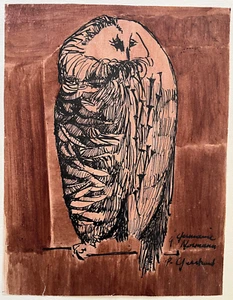 PIERRE GASTAUD Chouette DESSIN ORIGINAL Oiseau XX° - Imagen 1 de 3