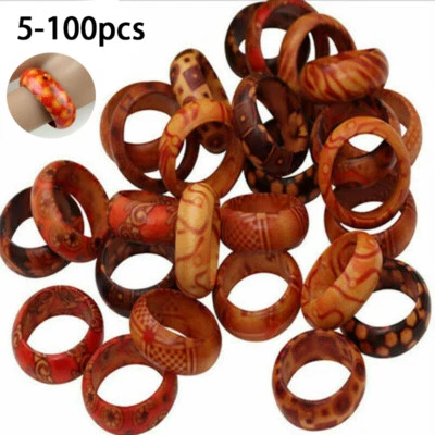 50/80/100 шт. оптовая продажа кольца ювелирные изделия лоты смешанные оптом натуральные деревянные кольца - Изображение 1 из 4