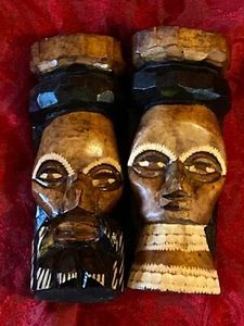 Solid Carved Wood Tribal Couple Jamaica Boho Decor - Picture 1 of 5