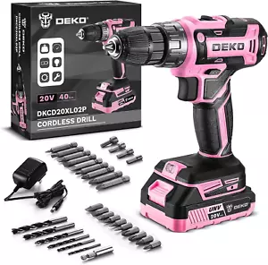 Bohrmaschine Akku: DEKO PRO Pink Akkuschrauber 20V Elektro Bohrmaschine Set - Bild 1 von 8