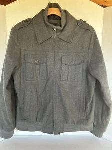 JF J. FERRAR Coat Men's Large Gray Wool Blend Full Zip Bomber Jacket - Picture 1 of 12