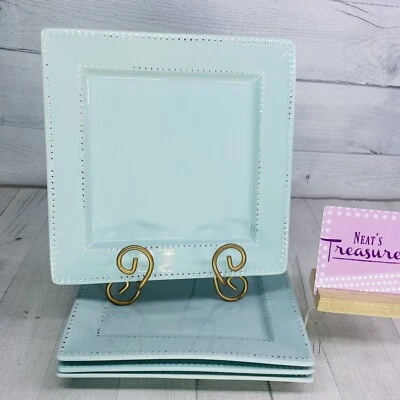 Home Essentials COLECCIÓN CUADRADA CON CUENTAS Juego de 4 Platos de Cena Borde con Cuentas Aqua Foto 1 de 4