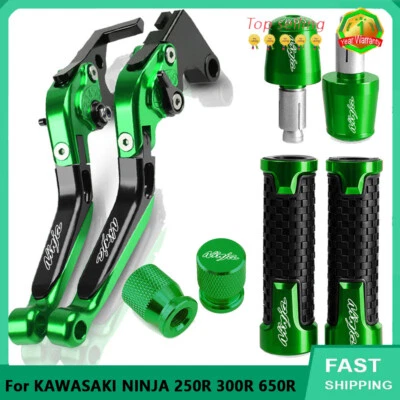 For KAWASAKI NINJA 250R 300R 650R CNC Handle Grips Cap Brake Clutch Levers Set - Image 1 of 4