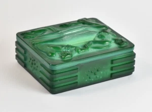 Art Deco Glass Lidded Jar Casket Jade Glass Curt Schlevogt Gablonz Bohemia - Picture 1 of 14