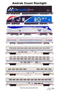 Amtrak Coast Starlight with 301 11"x17" Poster Andy Fletcher signed - Picture 1 of 1
