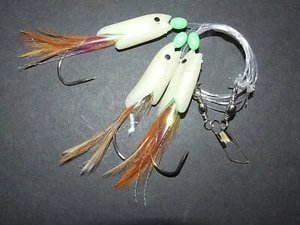 5 Packs Jumbo Hokki Feather Rig 3 Hook Size 7/0 Fishing Cod Mackerel Daylite