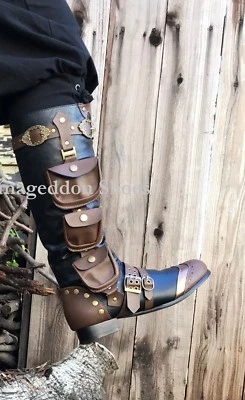 Black Brown Steampunk Serenity Space Pirate Renaissance Halloween Boots Mens - Image 1 of 3