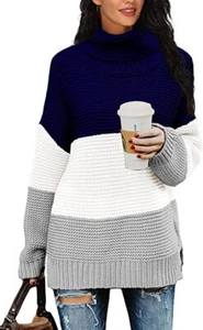 PrinStory Woman’s Long Sleeve Turtleneck Chunky Knit Pullover Sweater Tops M XL - Picture 1 of 5