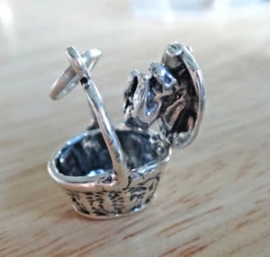 Cesta móvil de plata esterlina 3D 20x14 mm con dije de conejo a mango - Imagen 1 de 12