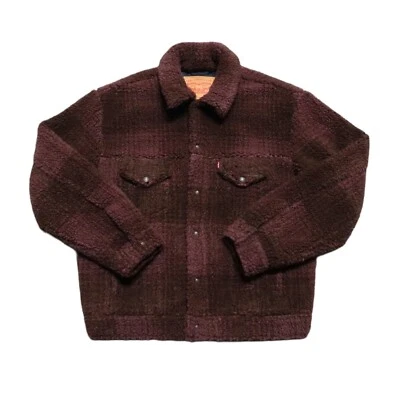 Levi's Cozy Vintage Relaxed Fit Sherpa Trucker Jacket Color Plaid Huckleberry - Image 1 of 3