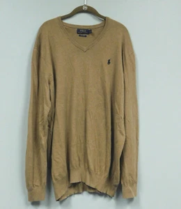 Polo Ralph Lauren V-Ausschnitt Pima Baumwolle Pullover hellbraun groß groß - Bild 1 von 4