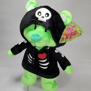 Kellytoy Sugar Loaf Toys Green Teddy Bear Plush 14 inch Skull N Skeleton Jacket - Picture 1 of 4