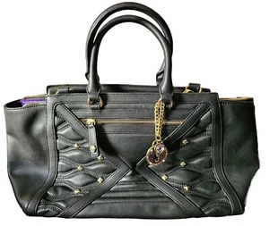 VERSACE JEANS Bolso de Cuero Negro de Alta Costura Asa Superior Correa Desmontable y Dije - Imagen 1 de 9