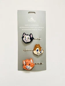 NUOVO! Disney Parks Critters Set di clip per capelli 3D in finta pelle - Figaro, Tod & Chip - Foto 1 di 2