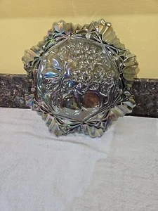 Blue/Black Irredescient Carnival Glass Platter W/3dimension Fruit Bottom - Picture 1 of 9