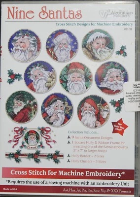 "Nine Santas" Cross Stitch Machine Embroidery Designs on CD - Image 1 of 2