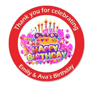 Personalised Birthday Sticker Party Thank You Sweet Cone Bag Cake Candles Favour - Picture 1 of 16