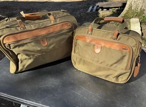 Hartmann (lot Of 2) Carry On Canvas LEATHER LUGGAGE BAGS Shoulder Strap - Picture 1 of 16