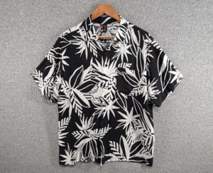 Mamu Vintage Hawaiian Aloha Black & White Rayon Button Shirt Slim Fit L XL - Picture 1 of 9