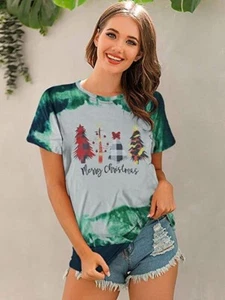 NEW - Size L Christmas Shirt for Women Merry Christmas T-Shirt Xmas Trees - Picture 1 of 9