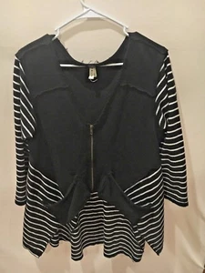 Top veste coton rayé noir blanc Free People We the Free fermeture éclair devant B1 - Photo 1/3
