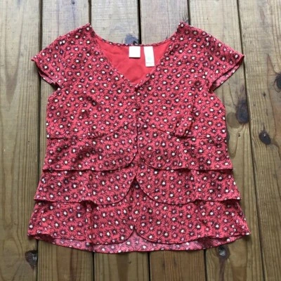 Emma James women's size 16 coral floral button up ruffle cap sleeve blouse top - Image 1 of 4